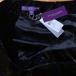 NWT RL Collection / Purple Label Black Lambskin Patent Leather Skirt - Size 4